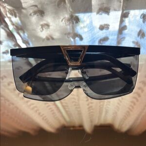 John Varvatos Black and Gold Oversized Sunglasses